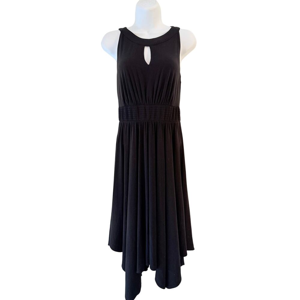 Soma Jersey Knit Black Stretch Keyhole Tank with Handkerchief Hem S EUC